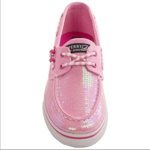 Pink Sperry Bahama Sequin Moc Shoes, size 6